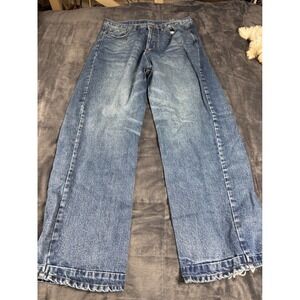 nml‎ Mens Straight Wide Leg Blue Denim Jeans Size 34 Button Fly Medium Wash
